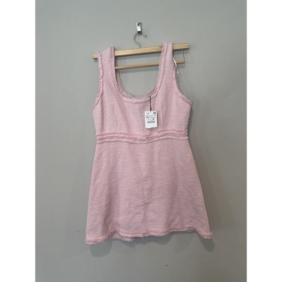 Zara Pink Tweed Mini Dress X-Large Blogger RARE Barbiecore Influencer NWT 1139 - Picture 4 of 14